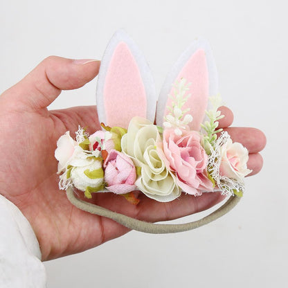 Children's Artificial Flower Hair Tie Handmade Rabbit Ear Headband