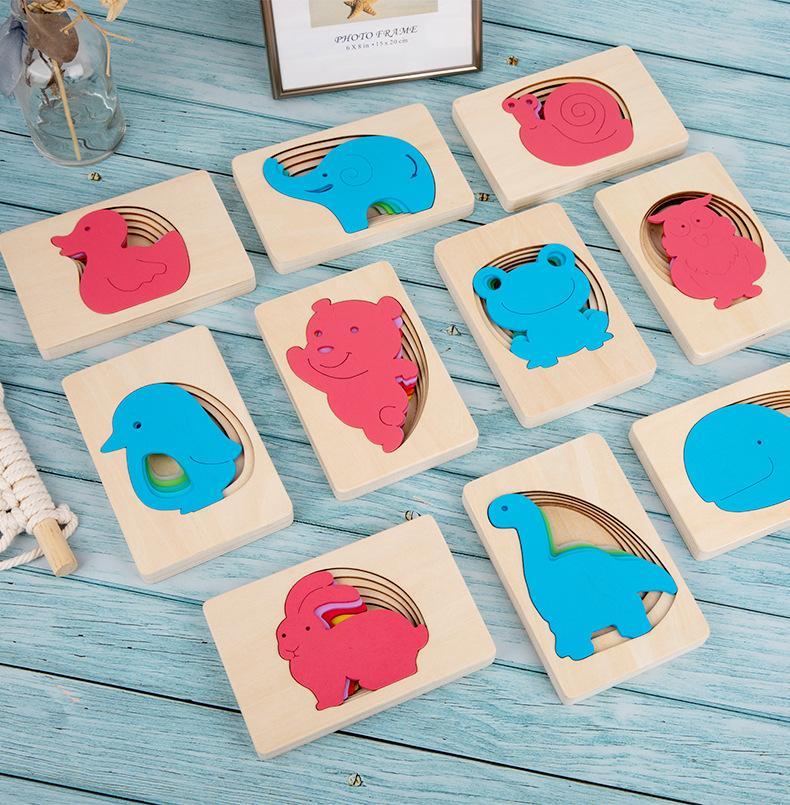 Children's Cartoon Five-layer Animal Rainbow Puzzle Wooden Toy