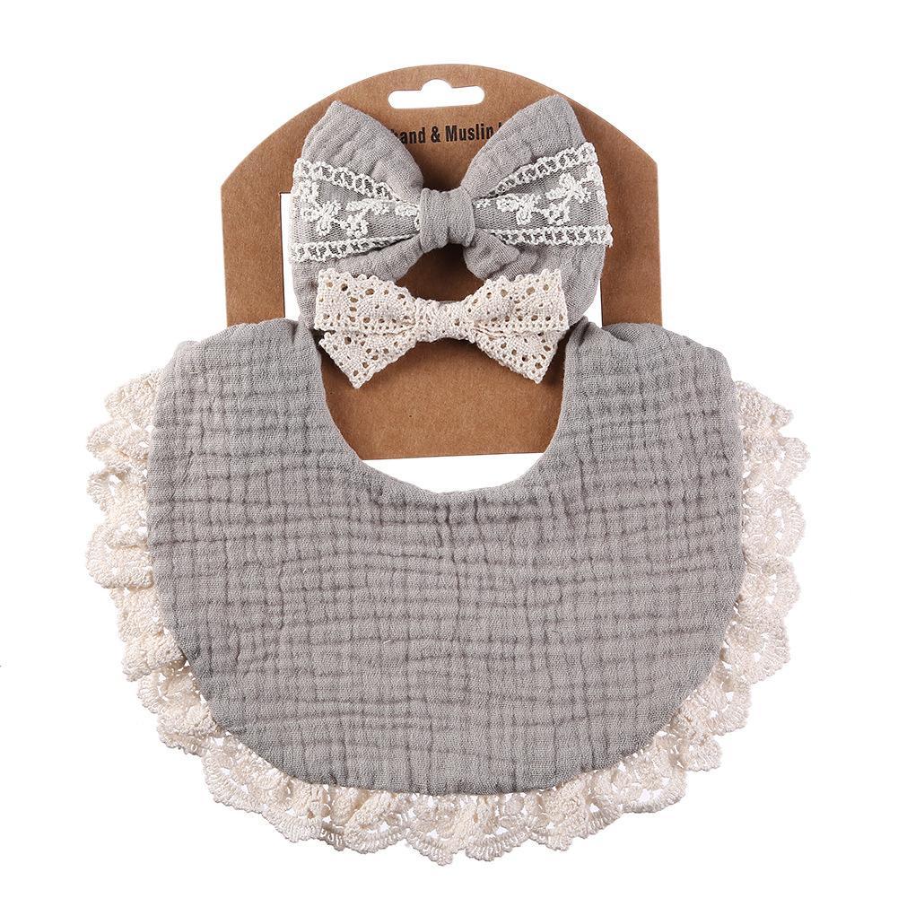 Baby Lace Saliva Towel Headband Set Waterproof Bib