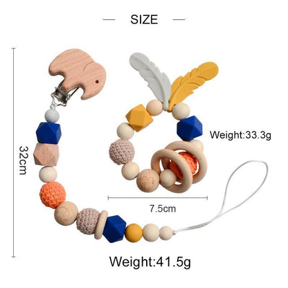 Baby Toys Set | Beech Pacifier Clip and Bracelet