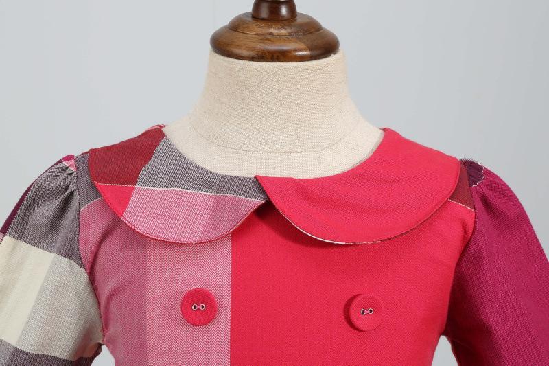 Children's Lapel Double-breasted Long Sleeve Plaid Dress