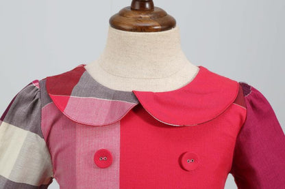 Children's Lapel Double-breasted Long Sleeve Plaid Dress