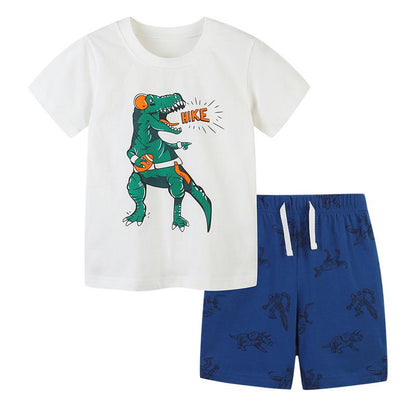 Children's knitted cotton short sleeve T-shirt two piece set