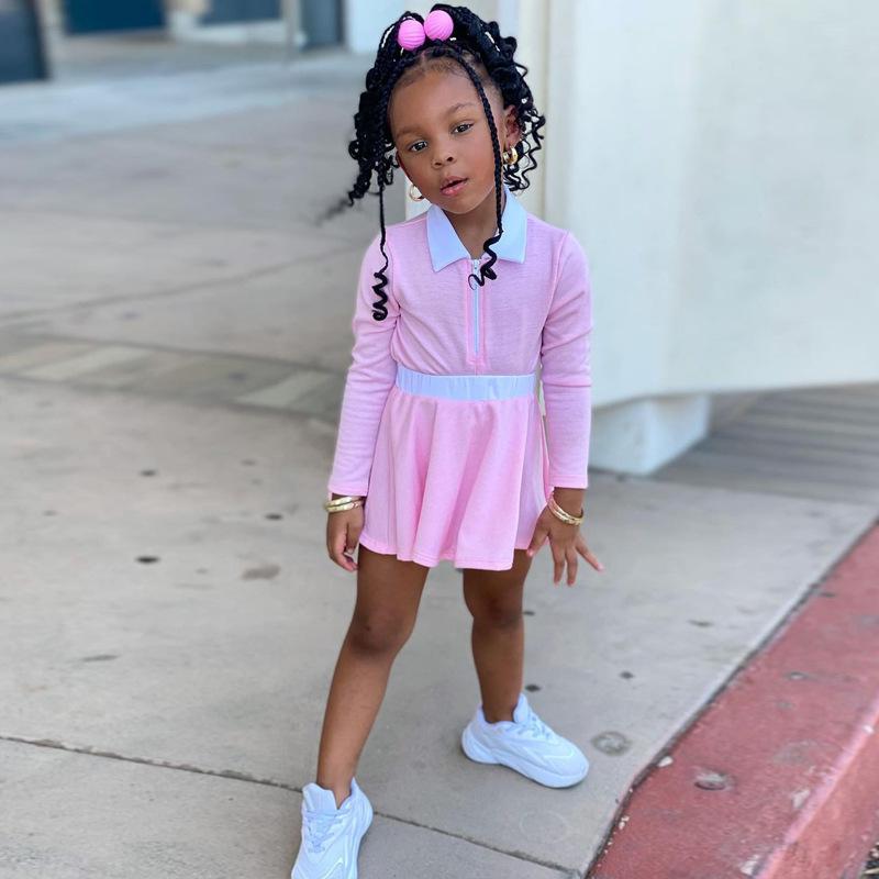 Girls' Casual Solid Color Long Sleeve Skirt Suit