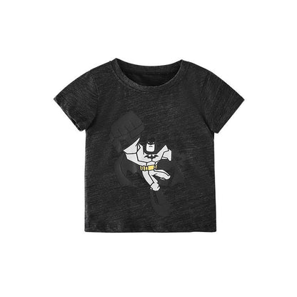 Boys' cartoon printed cotton short sleeve round neck T-shirt