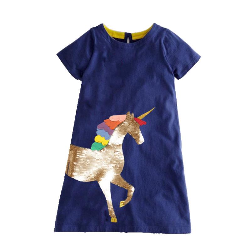 Thermochromic Sequin one horned horse short sleeved girls dress