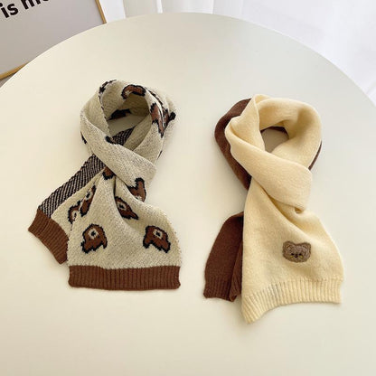 Children's Bear Knitted Scarf Warm Wool Gloves