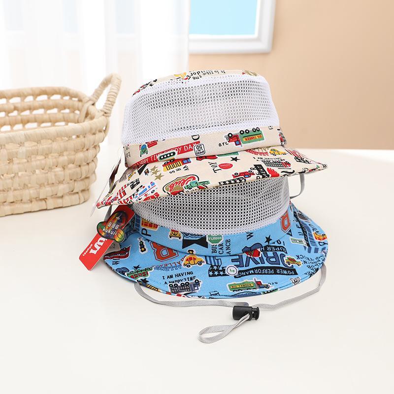 Cartoon Car Print Children's Breathable Sunshade Mesh Hat
