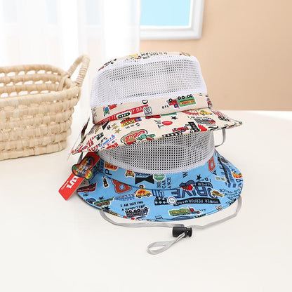 Cartoon Car Print Children's Breathable Sunshade Mesh Hat