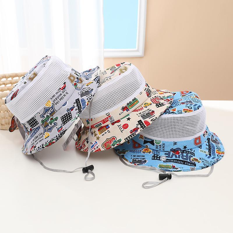Cartoon Car Print Children's Breathable Sunshade Mesh Hat