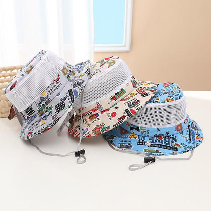 Cartoon Car Print Children's Breathable Sunshade Mesh Hat