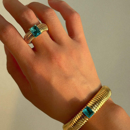 Stainless Steel Elastic Zircon Ring For Women