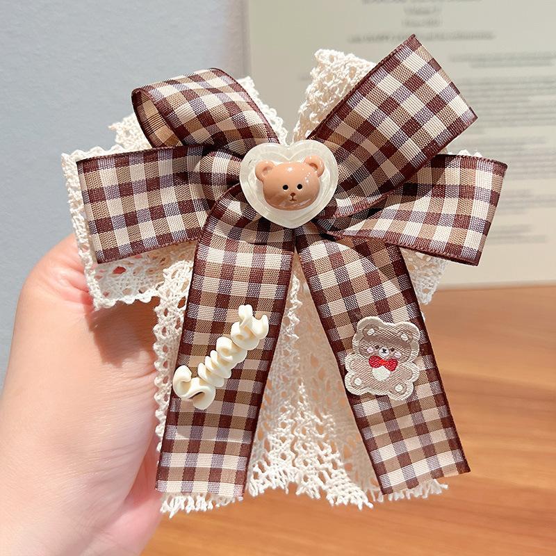 Children's Bow Hairpin Lace Plaid Fabric Headdress