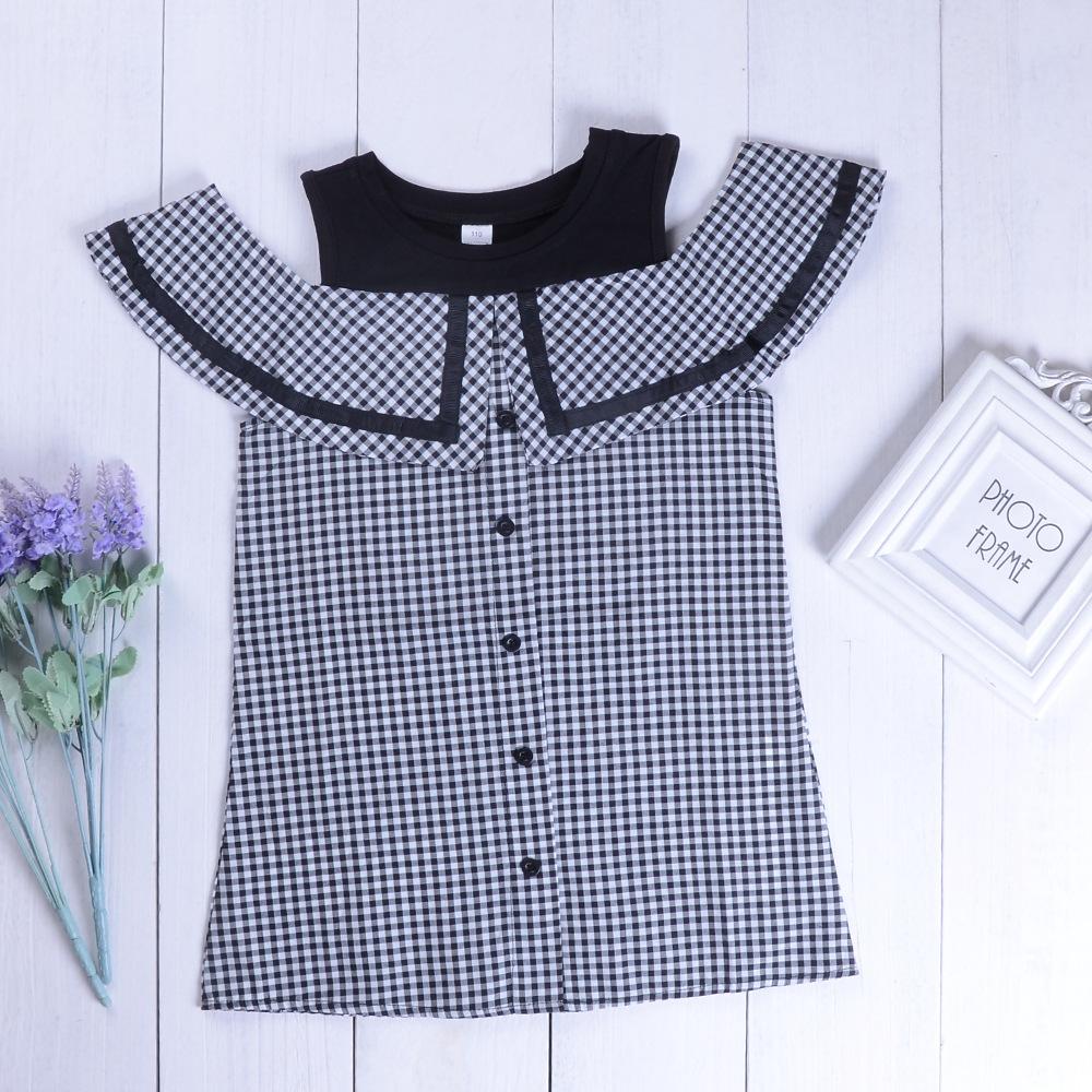 Sleeveless off shoulder Plaid Dress single breasted Princess Dress Beach