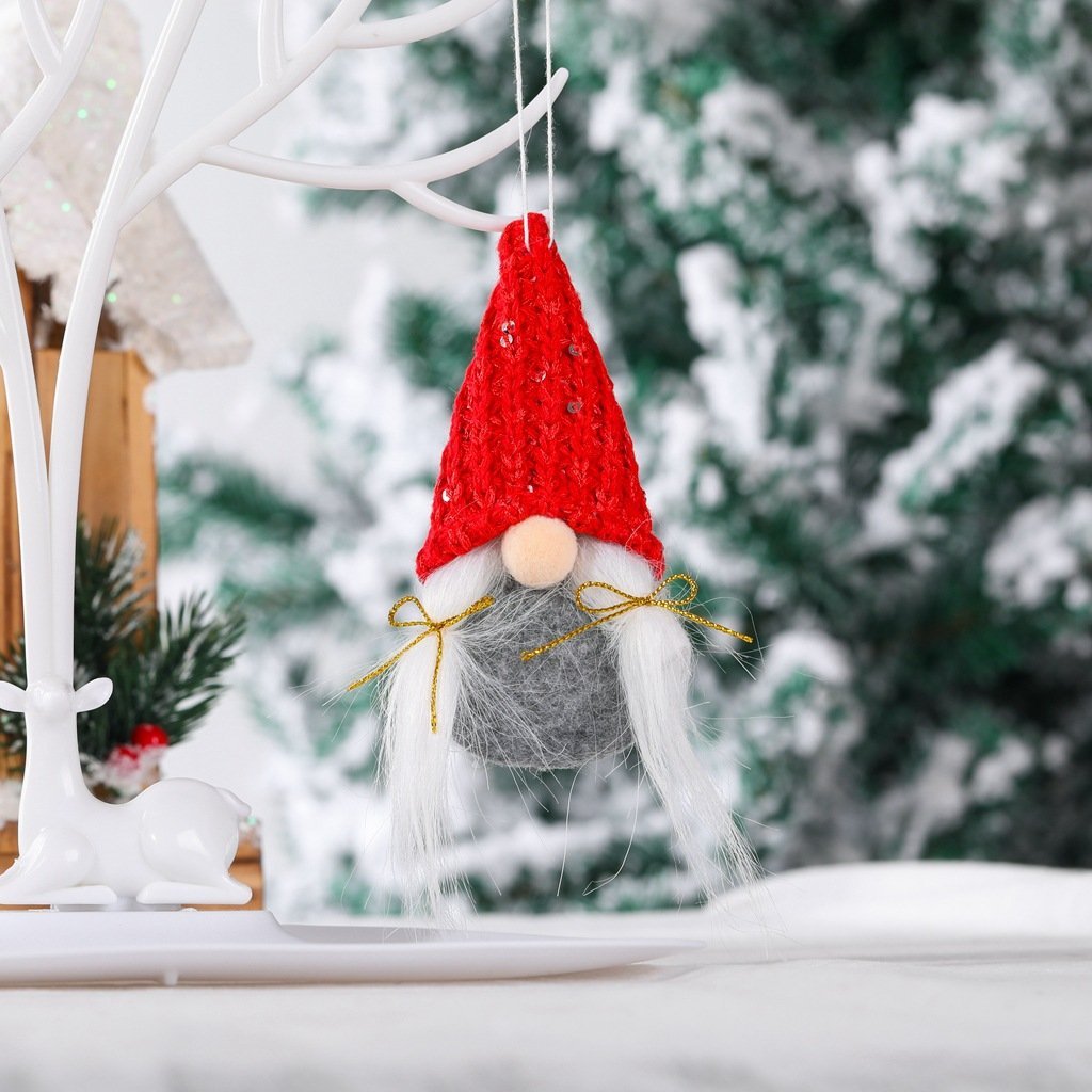 Christmas Decorations Knitted Sequined Pointy Hat Faceless Doll Pendant