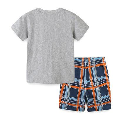 Knitted cotton children's round neck shorts two-piece set