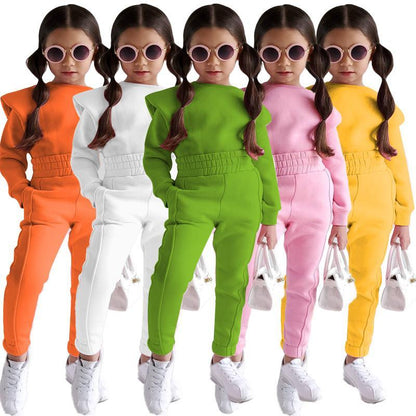 Children's Clothing Casual Long Sleeve Solid Color Sweater Set
