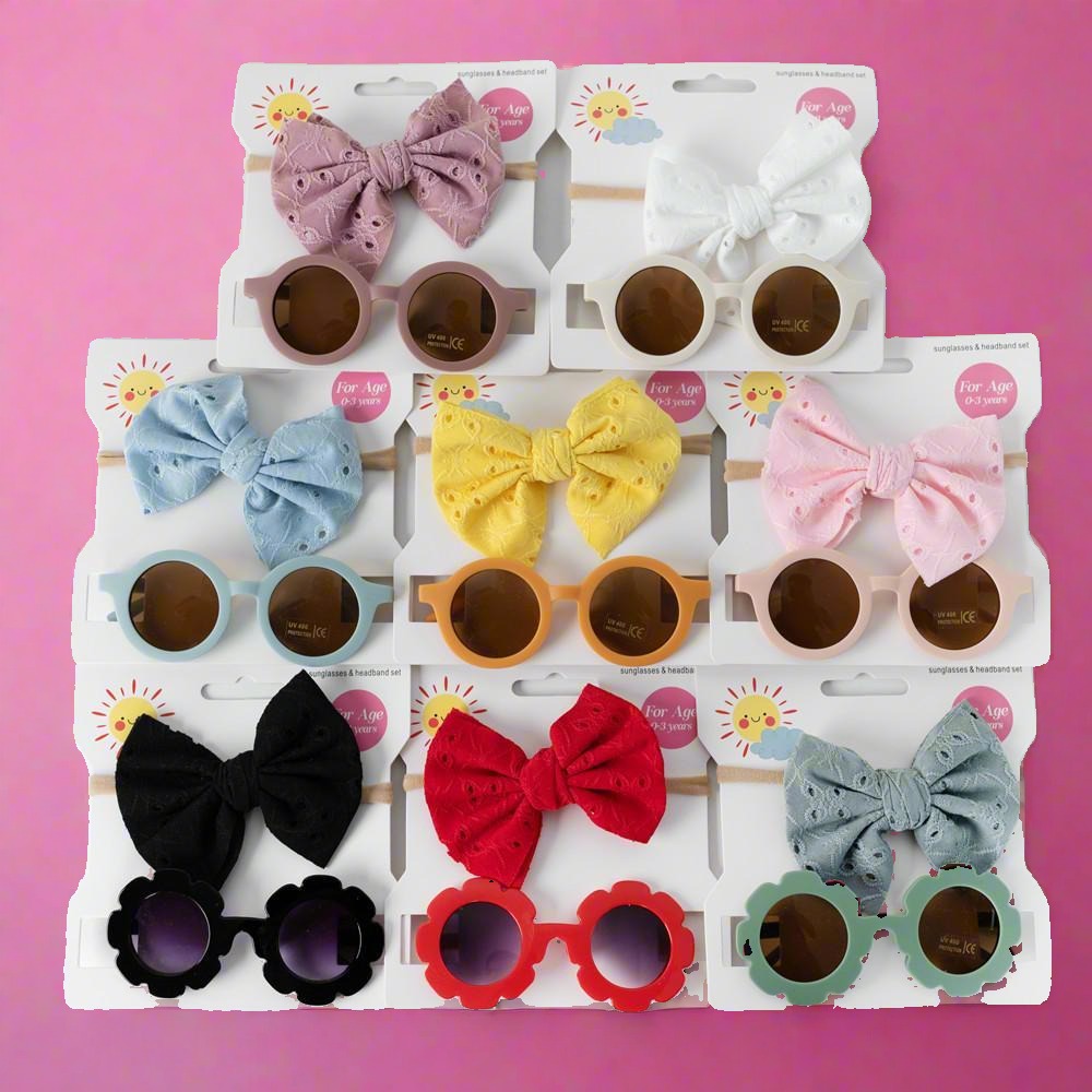 Children's Sunglasses Hollow Bow Hair Band 2pcs/Set
