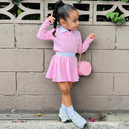 Girls' Casual Solid Color Long Sleeve Skirt Suit