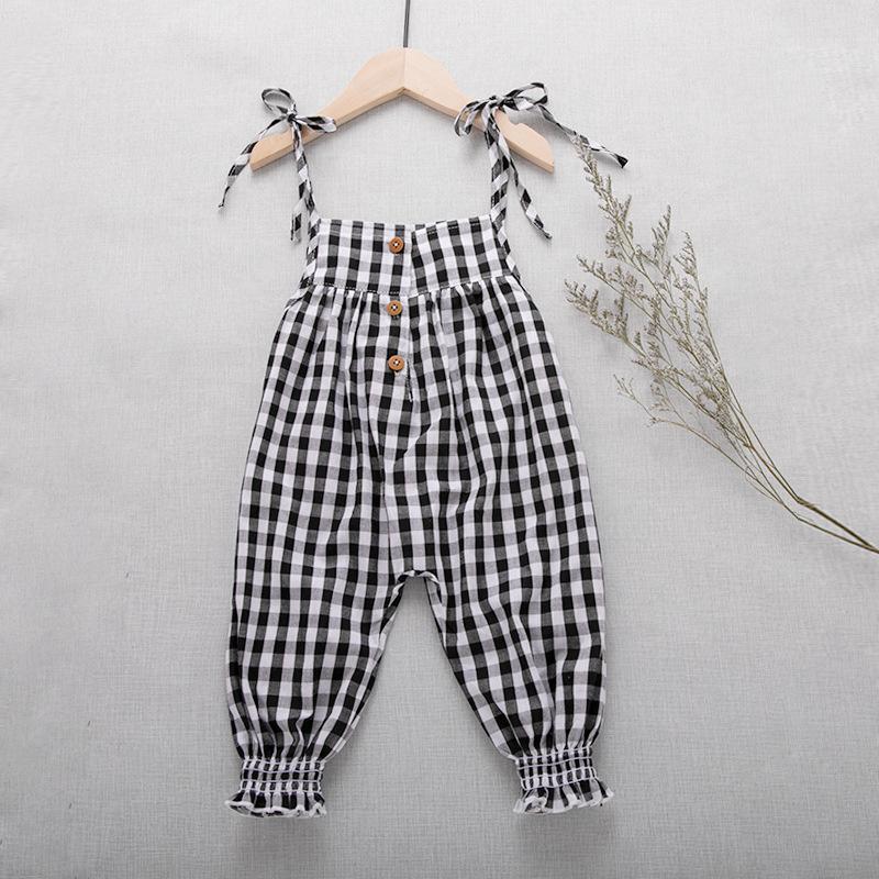 White T-shirt + Plaid suspender pants two-piece children's set