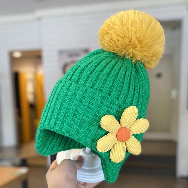 Children's Warm Thickened Knitted Flower Hat Scarf Suit