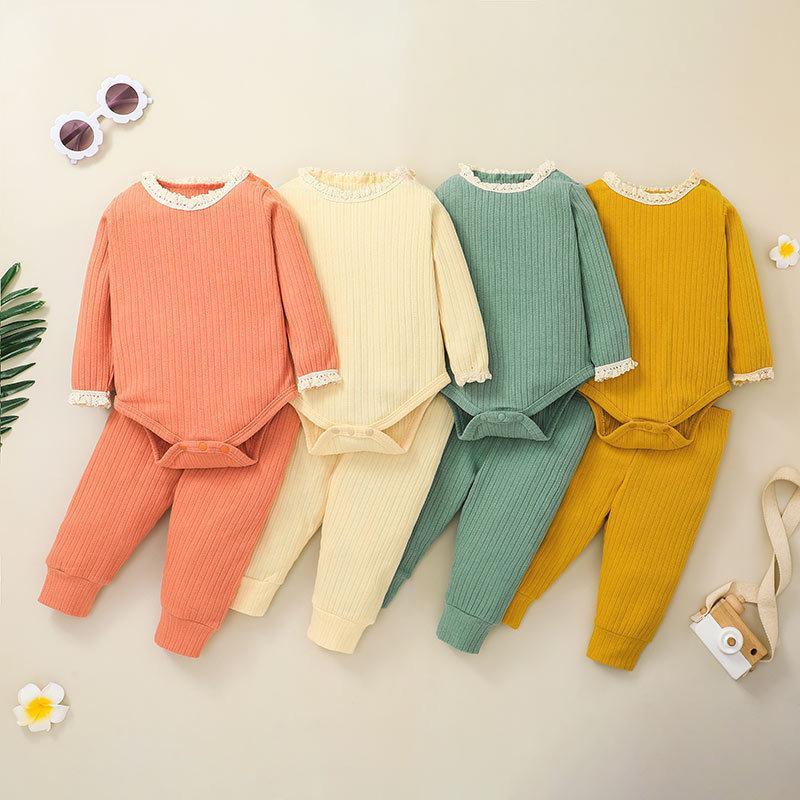 Baby Solid Color Climbing Suit Two-piece Set