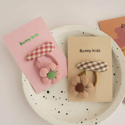 Children's Plaid Hairpin Fabric Hair Ring Set