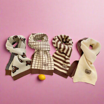 Children's Bear Knitted Scarf Warm Wool Gloves