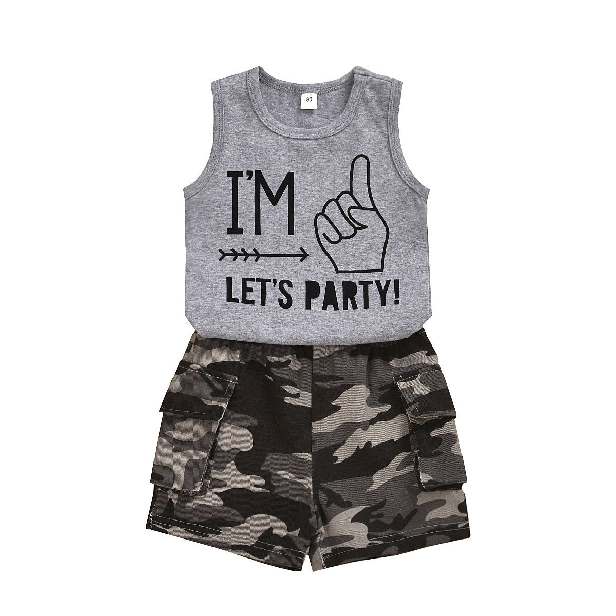 Sleeveless vest top letter print camouflage shorts two piece set