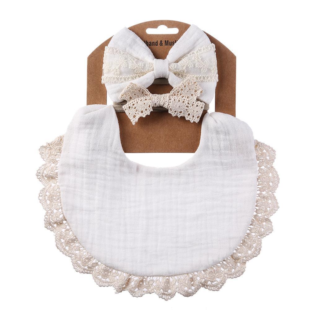 Baby Lace Saliva Towel Headband Set Waterproof Bib