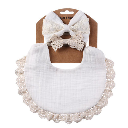Baby Lace Saliva Towel Headband Set Waterproof Bib