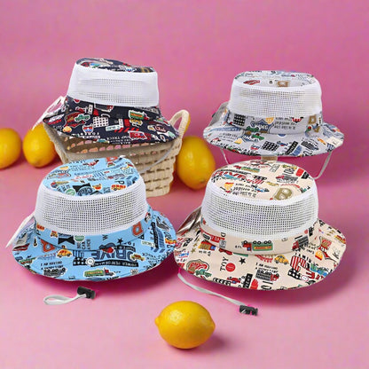 Cartoon Car Print Children's Breathable Sunshade Mesh Hat