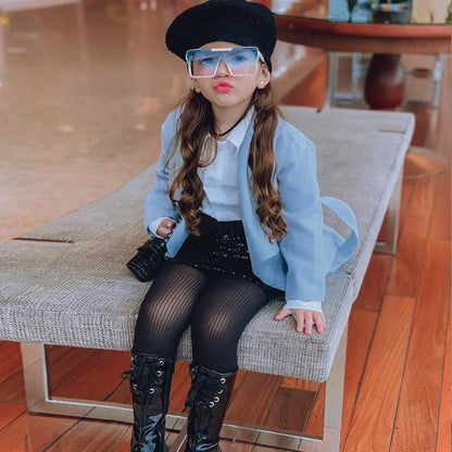 Children's Wear Long Coat with Large Lapel Lace