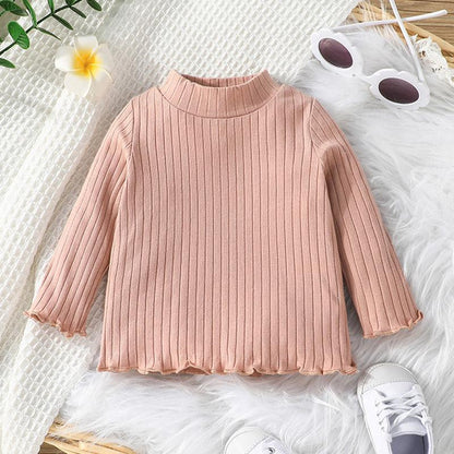 Children's Long Sleeve Knit Top with Half High Neck