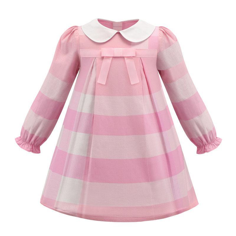 Children's Lapel Bow Long Sleeve Princess Dress