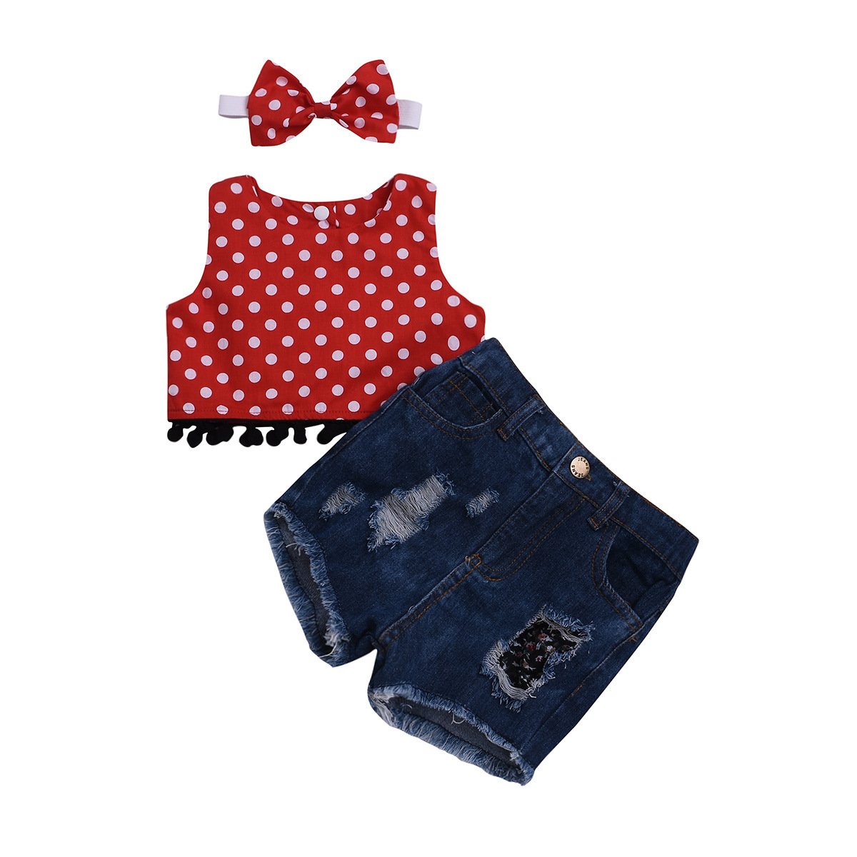 Vest hole Denim Shorts Set