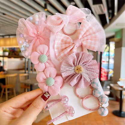 10pcs/set Kid's Rubber Band High Elastic Bow Flower Hair Tie