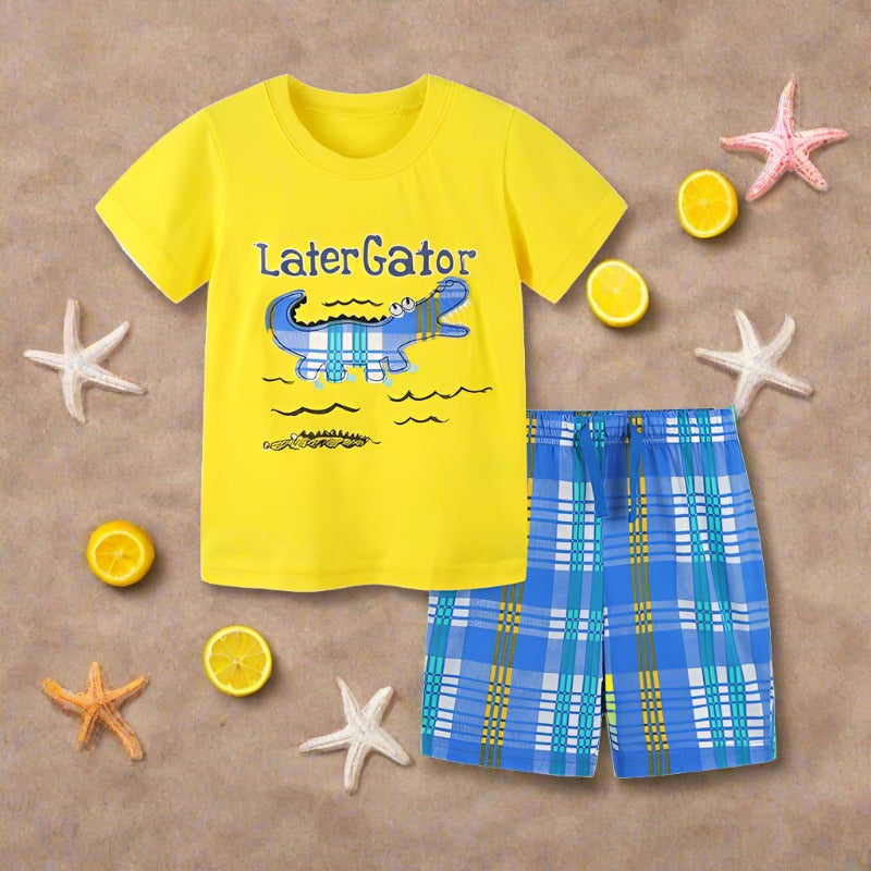 Children's suit short sleeved knitted cotton two-piece set