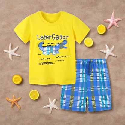 Children's suit short sleeved knitted cotton two-piece set
