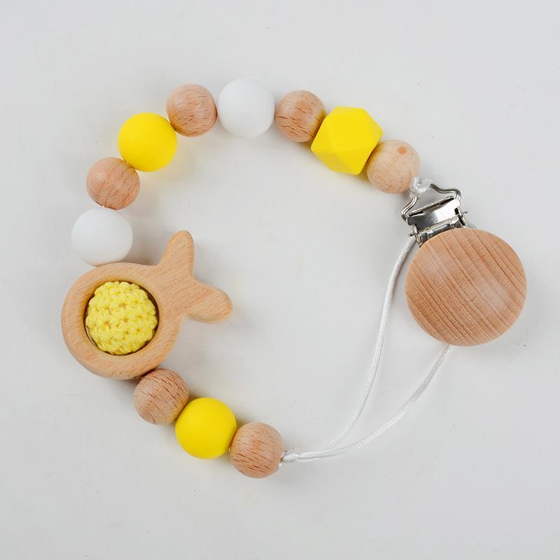Pacifier Clip Anti-drop Chain Handmade of Beech and Silicone