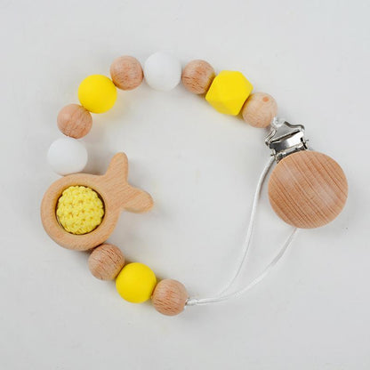 Pacifier Clip Anti-drop Chain Handmade of Beech and Silicone