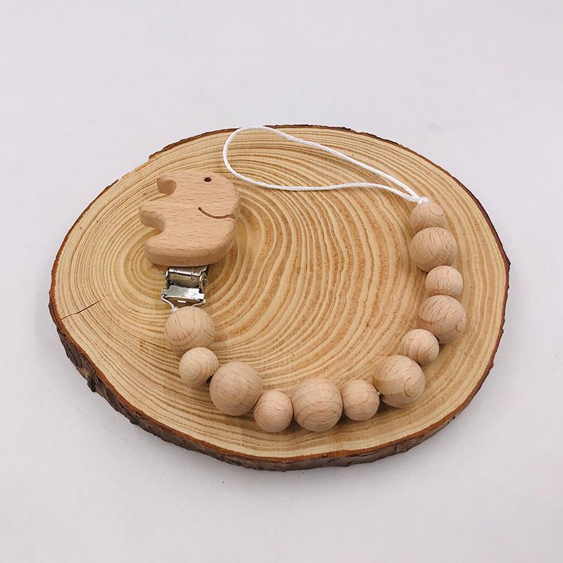 Baby Soothing Nipple Clip Beech Wood Nipple Anti-drop Chain