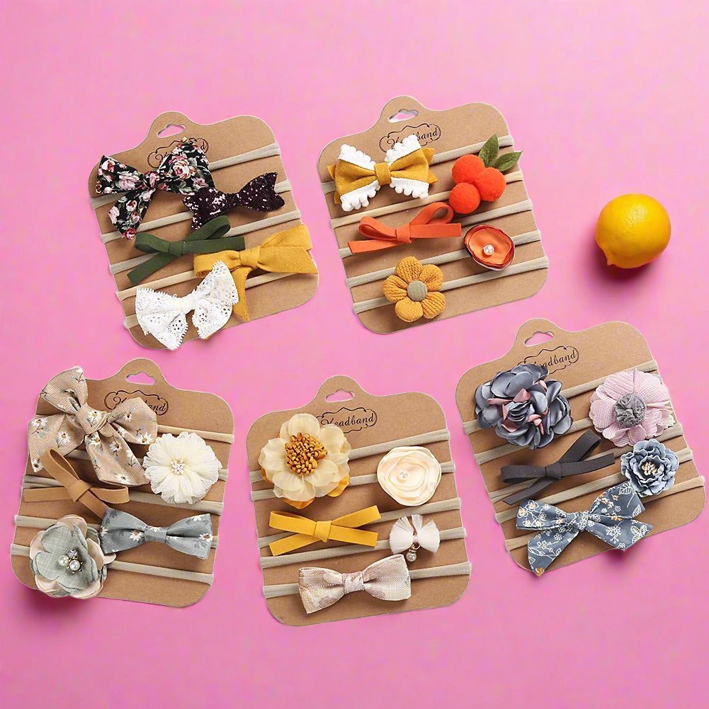 Handmade Bow Hair Band 5pcs/set Stretch Baby Headdress