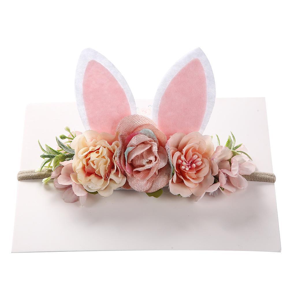 Children's Artificial Flower Hair Tie Handmade Rabbit Ear Headband