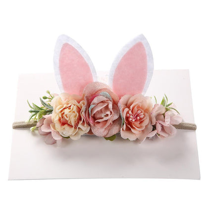 Children's Artificial Flower Hair Tie Handmade Rabbit Ear Headband