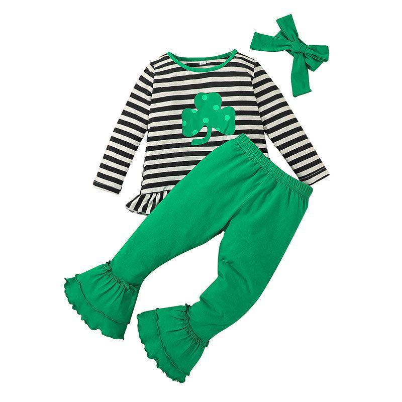 Children's Clothes Long Sleeve Striped Top Flared Pants Set
