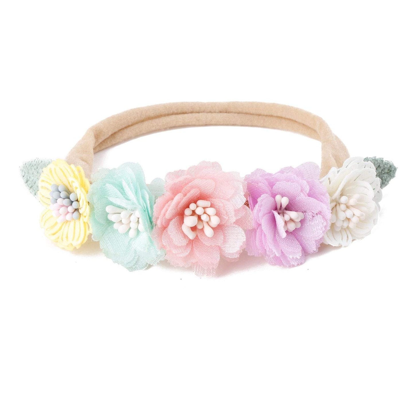 Baby Beige Pearl Rhinestone Nylon Headband