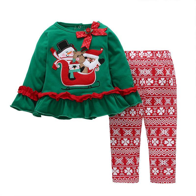 Girls Christmas Two-Piece Snowflake Print Pants Set