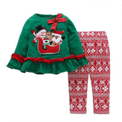 Girls Christmas Two-Piece Snowflake Print Pants Set