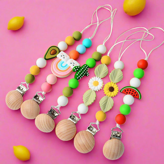 Baby Handmade Wooden Nipple Clip Silicone Anti-drop Chain